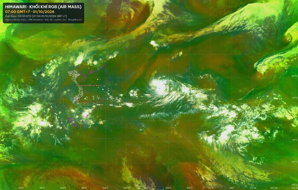 Ảnh Himawari khối khí RGB lúc 07:00 · 01/10/2026