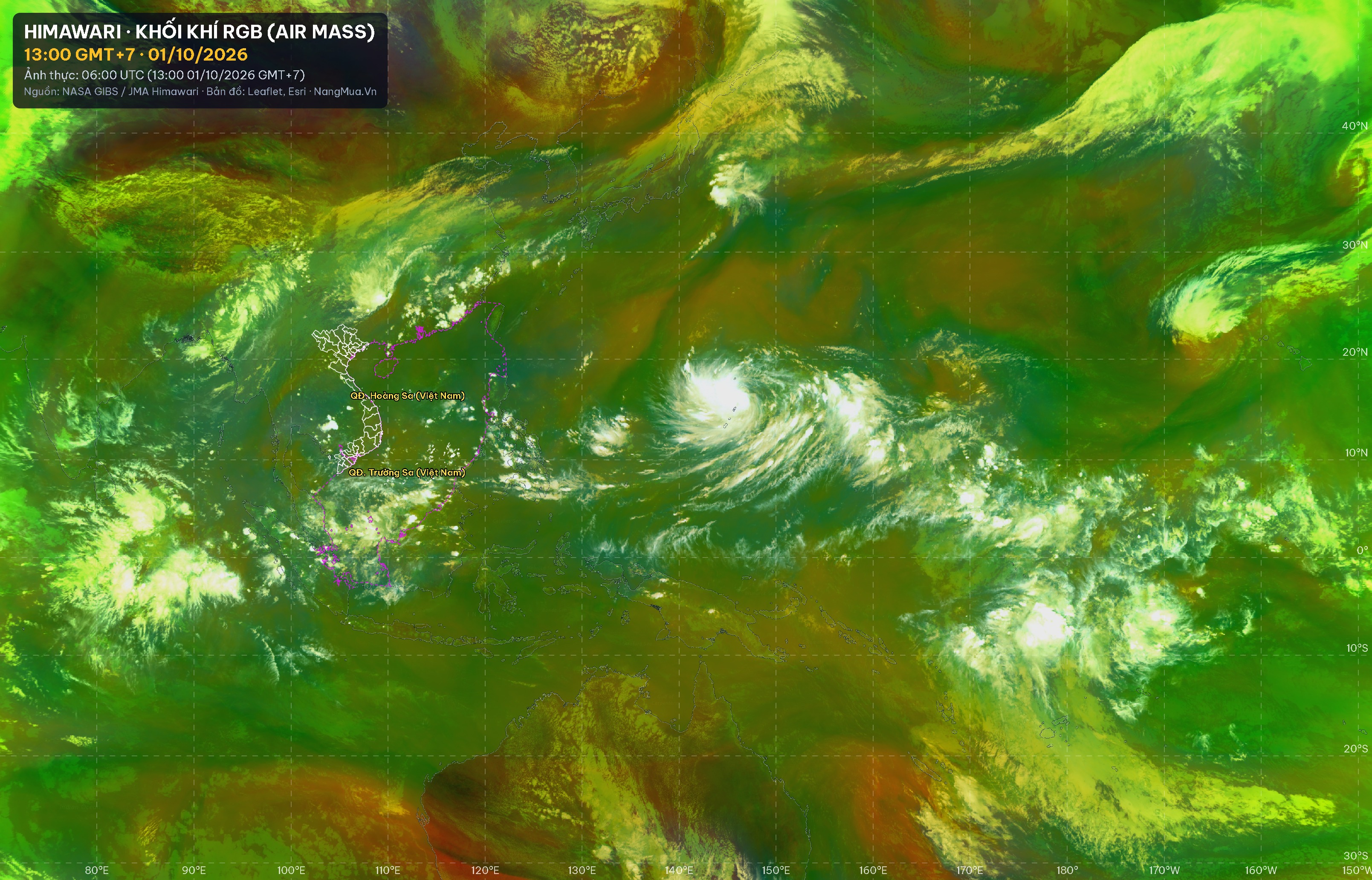 Ảnh Himawari khối khí RGB lúc 13:00 · 01/10/2026