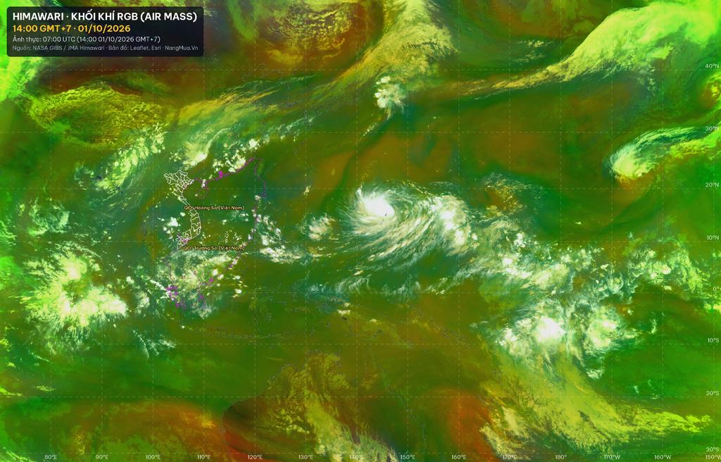 Ảnh Himawari khối khí RGB lúc 14:00 · 01/10/2026