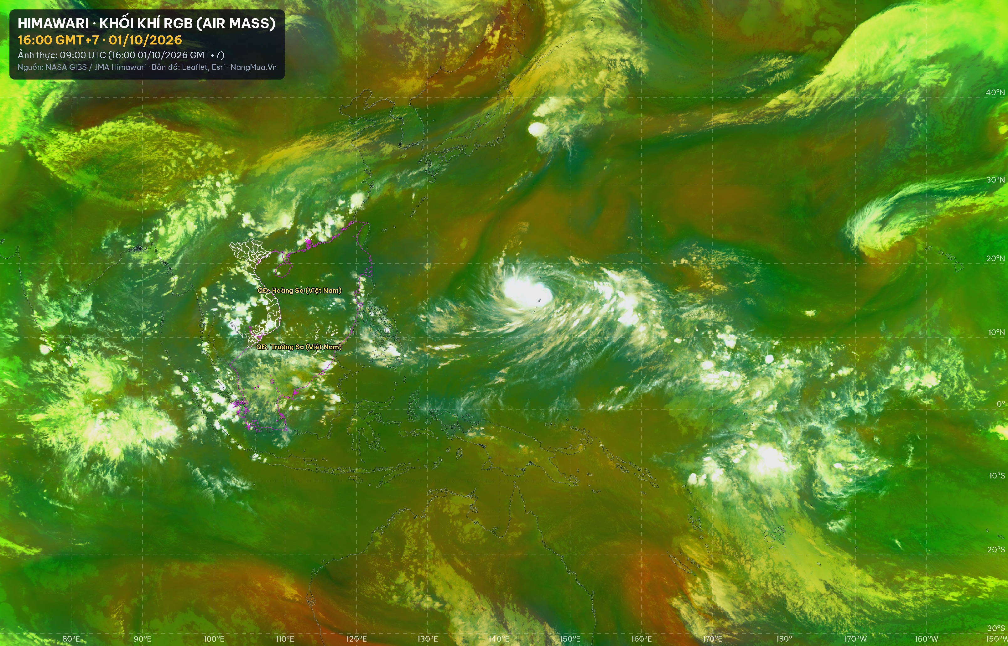 Ảnh Himawari khối khí RGB lúc 16:00 · 01/10/2026