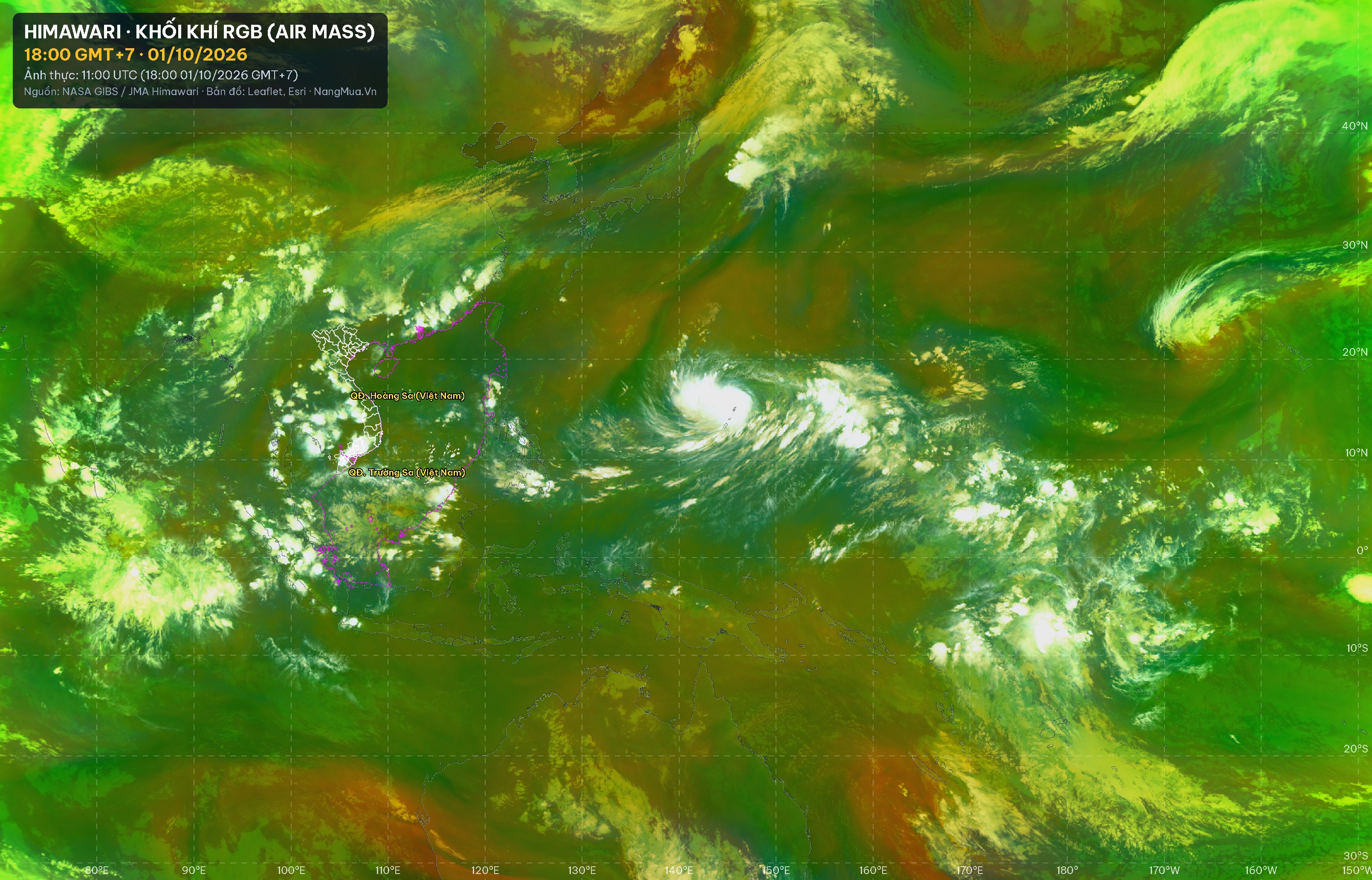 Ảnh Himawari khối khí RGB lúc 18:00 · 01/10/2026