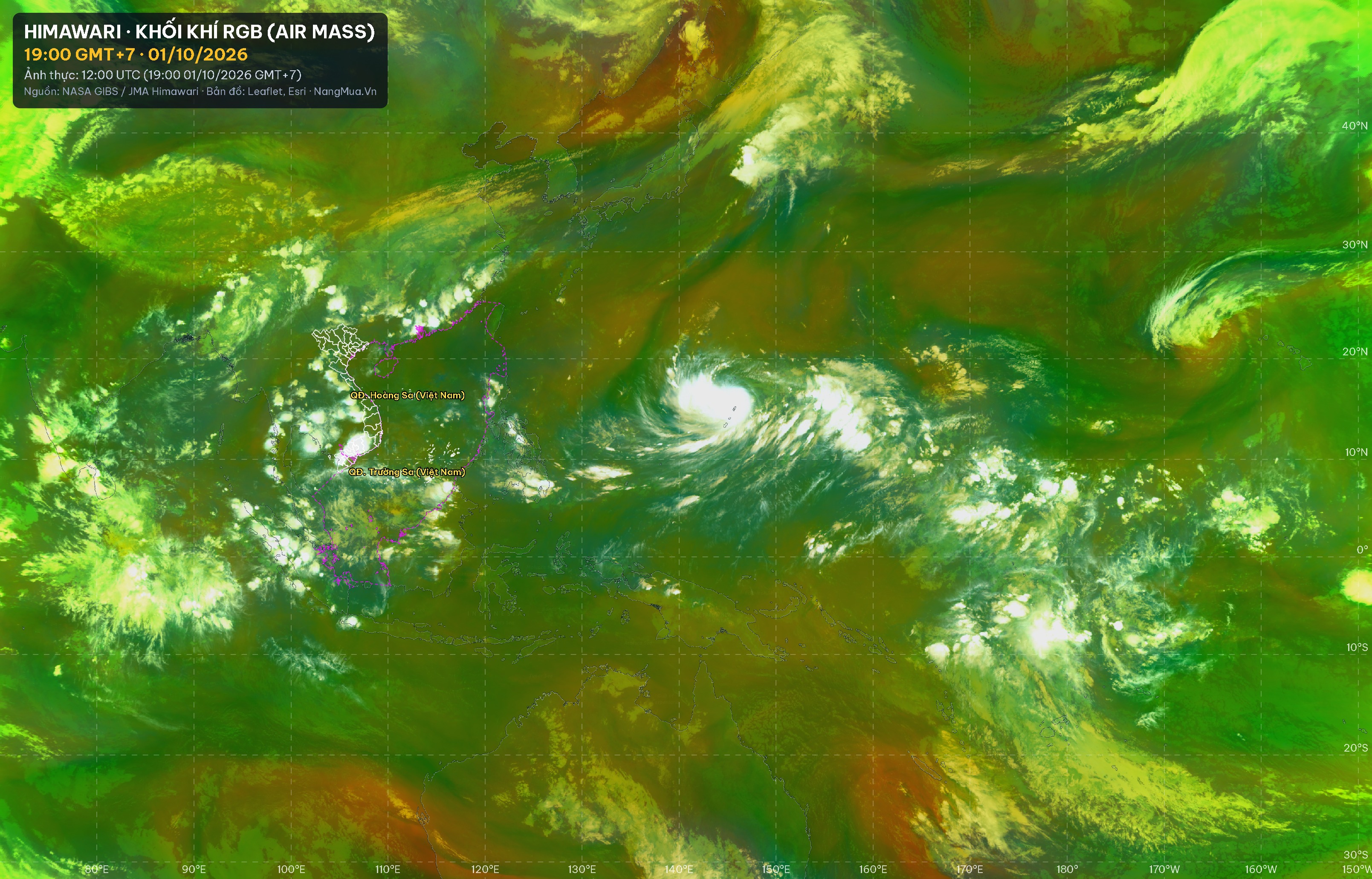 Ảnh Himawari khối khí RGB lúc 19:00 · 01/10/2026