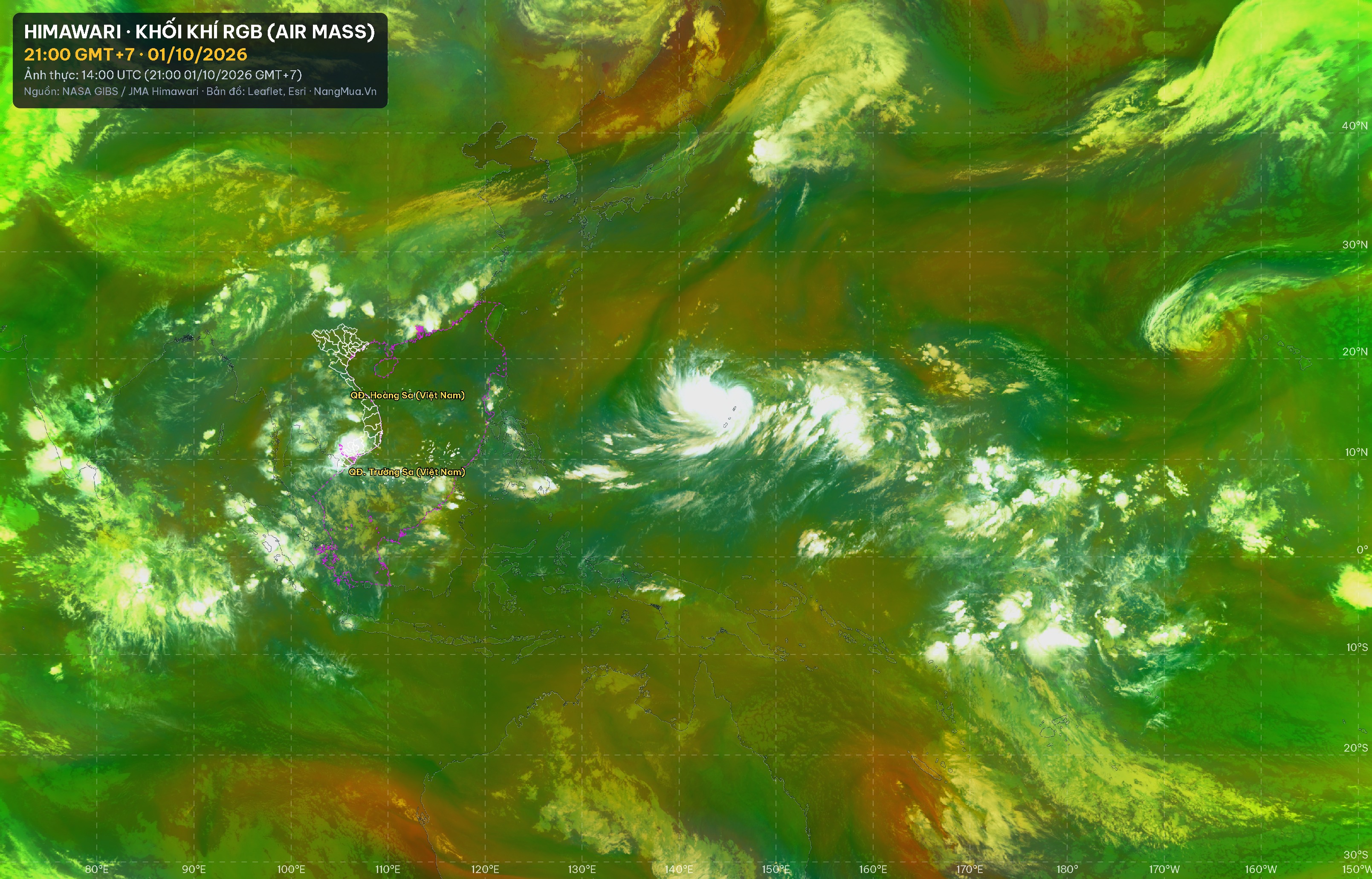 Ảnh Himawari khối khí RGB lúc 21:00 · 01/10/2026