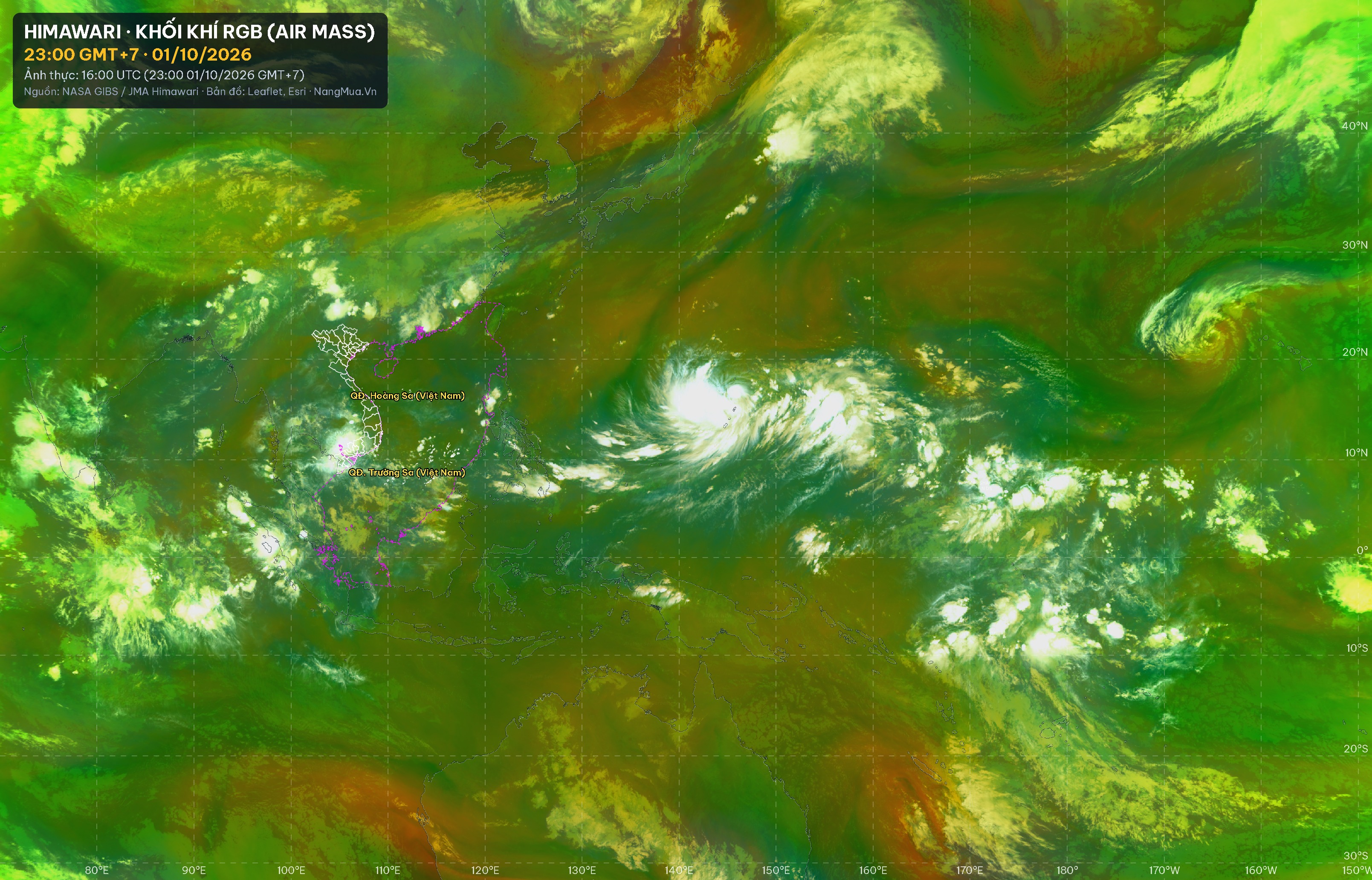 Ảnh Himawari khối khí RGB lúc 23:00 · 01/10/2026