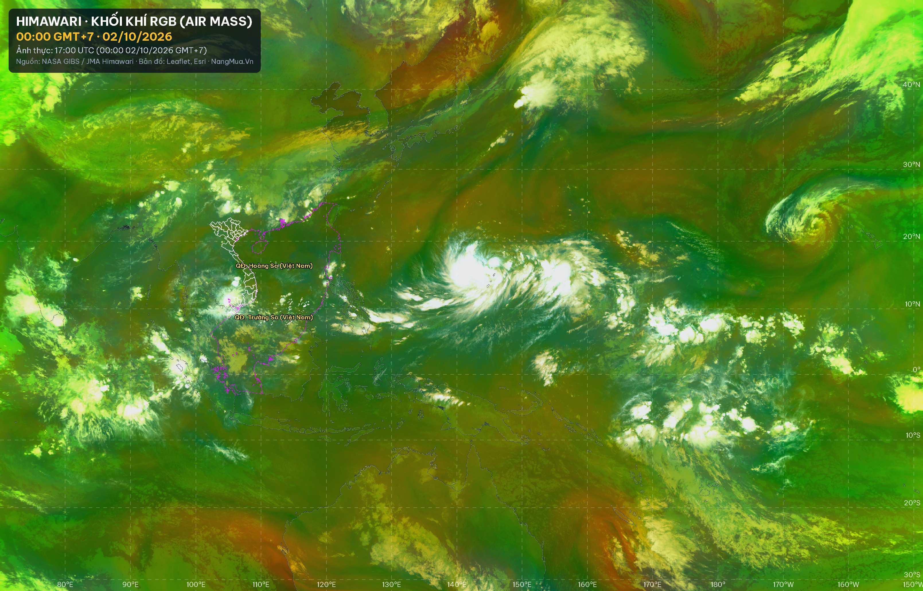 Ảnh Himawari khối khí RGB lúc 00:00 · 02/10/2026