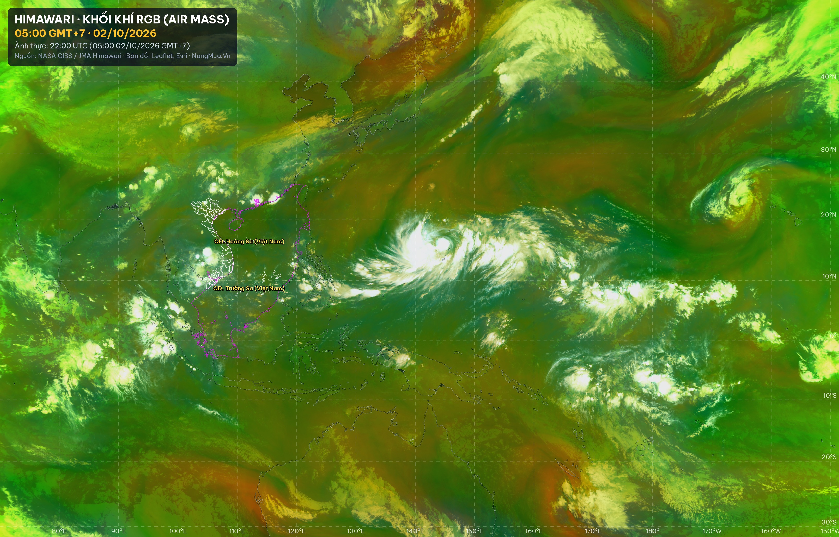 Ảnh Himawari khối khí RGB lúc 05:00 · 02/10/2026