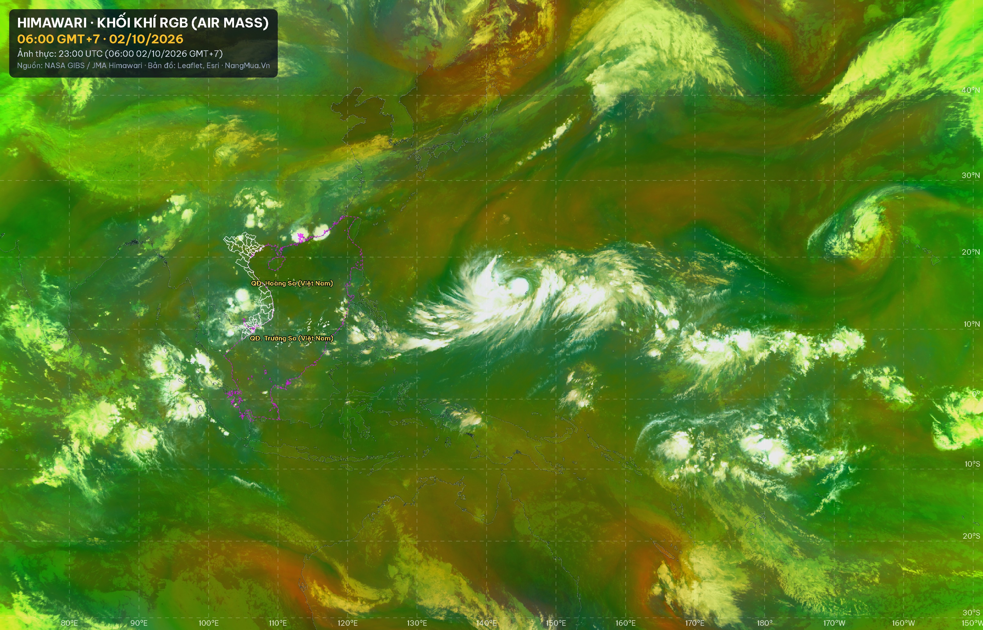 Ảnh Himawari khối khí RGB lúc 06:00 · 02/10/2026