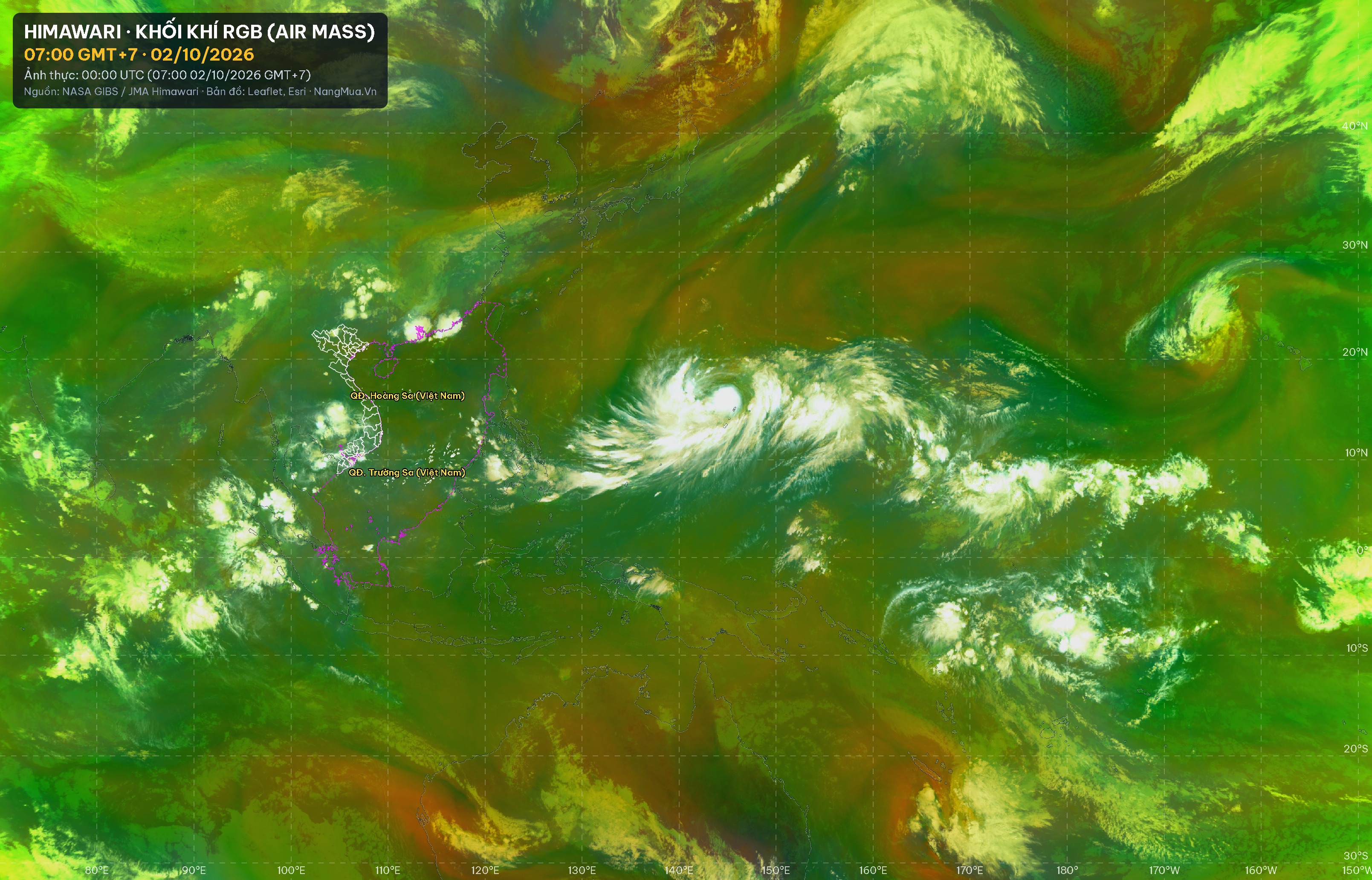 Ảnh Himawari khối khí RGB lúc 07:00 · 02/10/2026