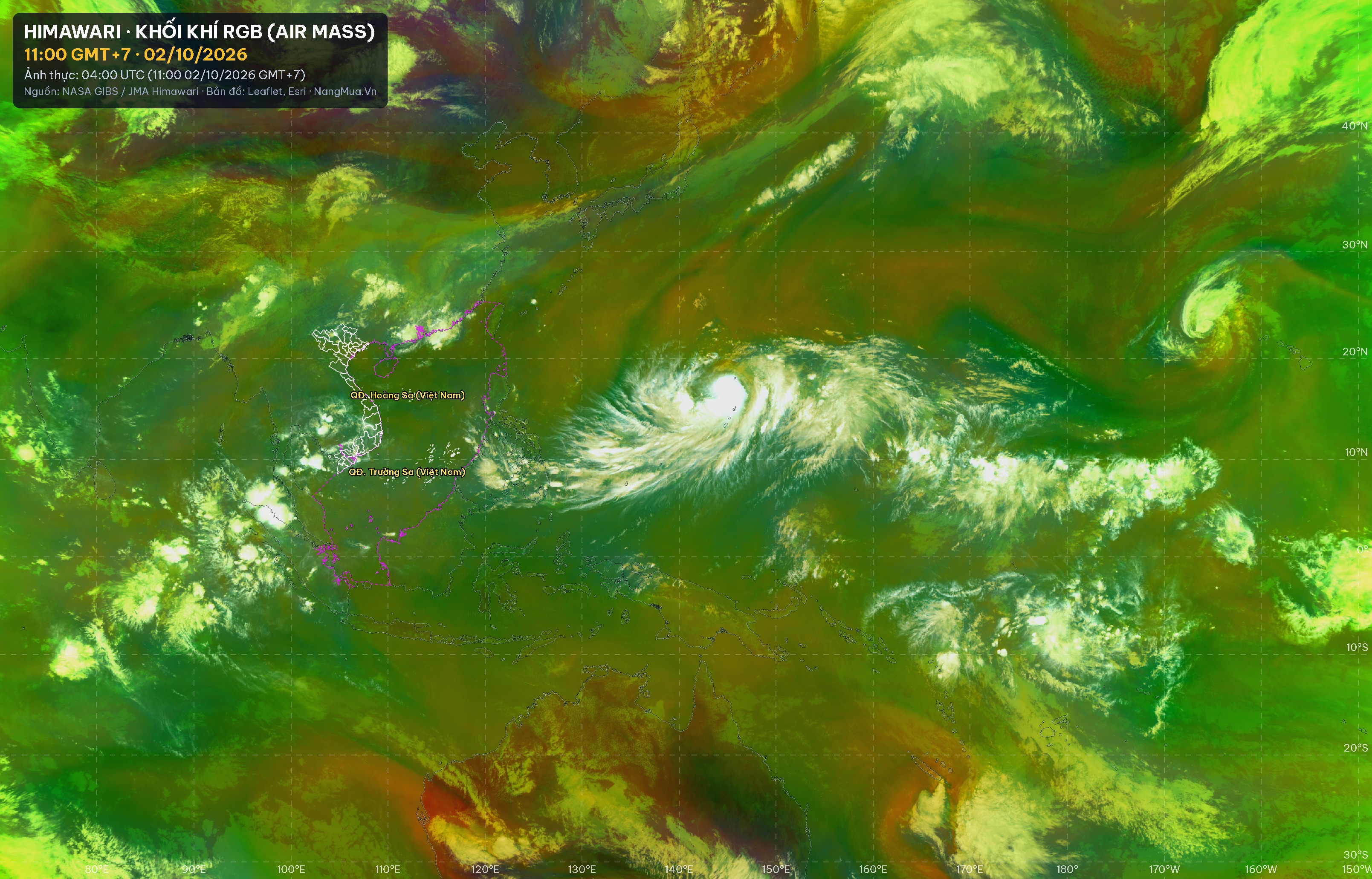 Ảnh Himawari khối khí RGB lúc 11:00 · 02/10/2026