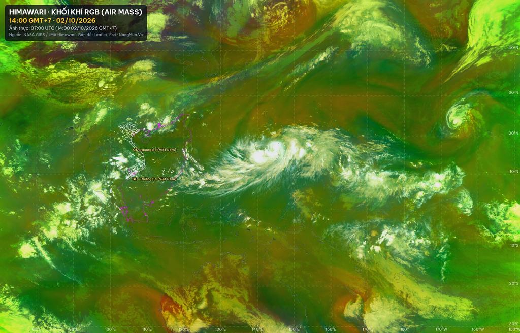 Ảnh Himawari khối khí RGB lúc 14:00 · 02/10/2026