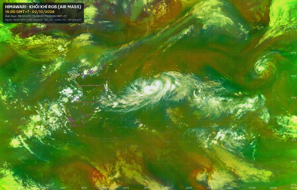 Ảnh Himawari khối khí RGB lúc 15:00 · 02/10/2026