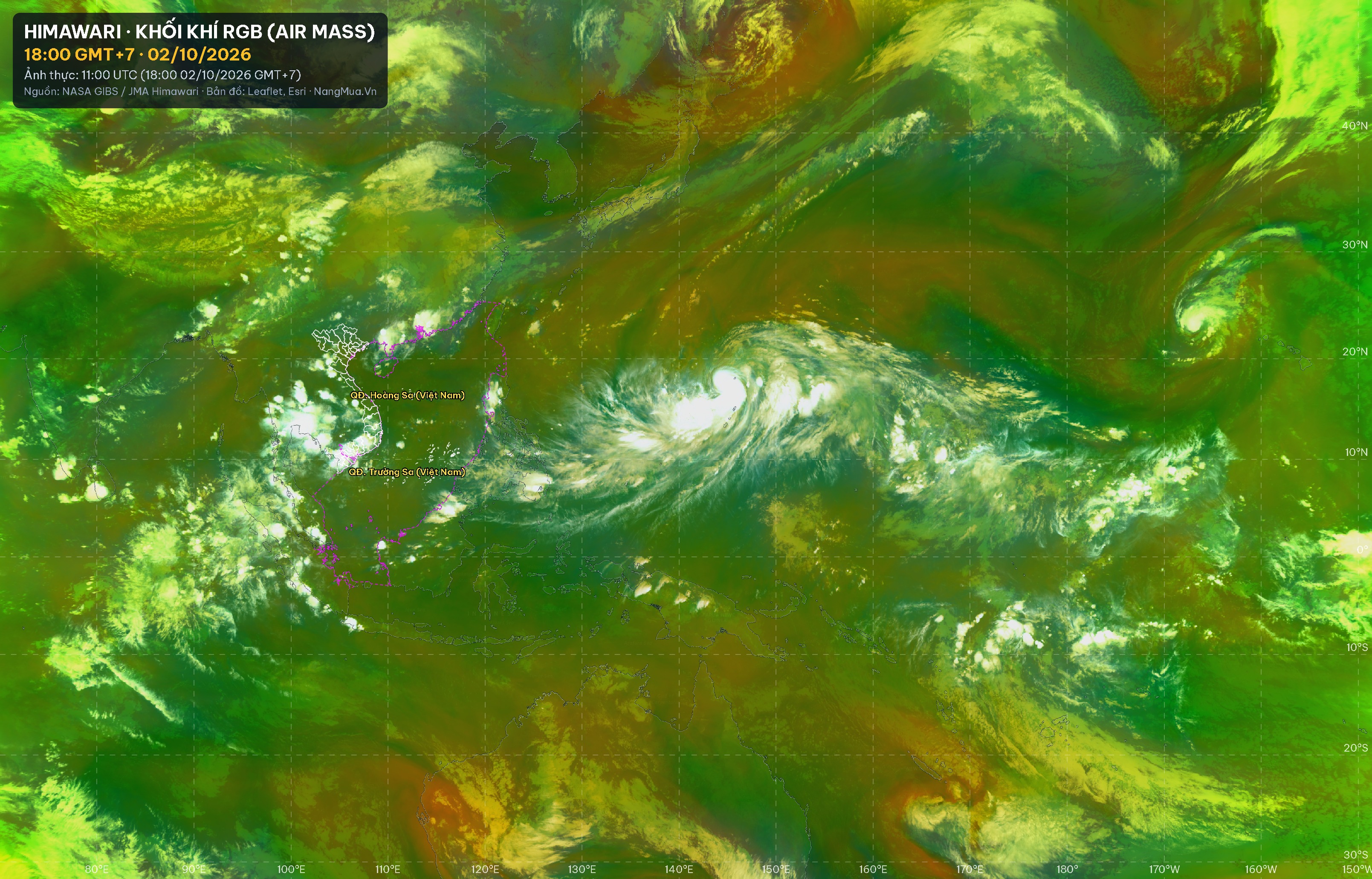 Ảnh Himawari khối khí RGB lúc 18:00 · 02/10/2026