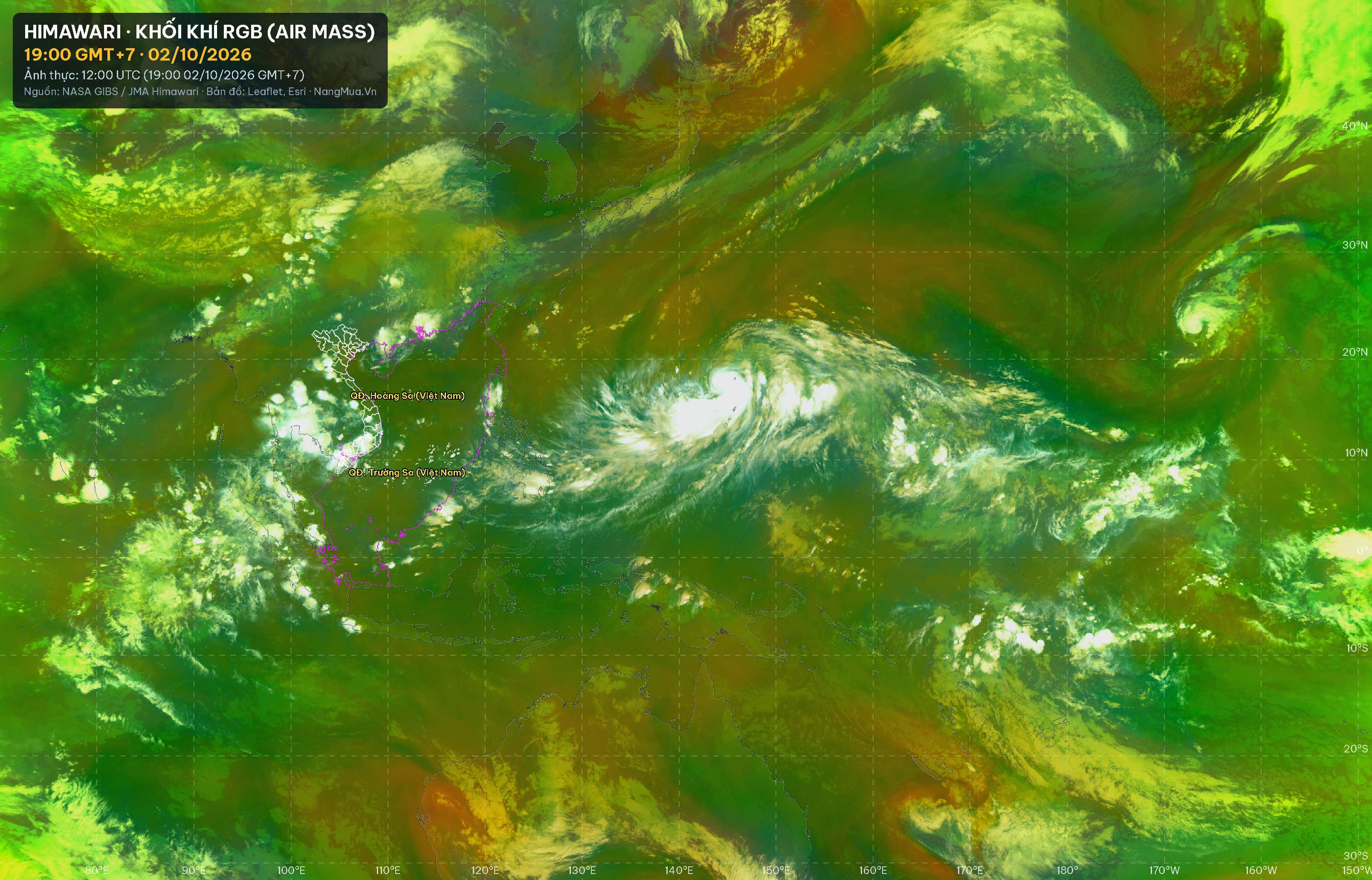 Ảnh Himawari khối khí RGB lúc 19:00 · 02/10/2026