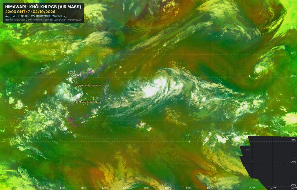 Ảnh Himawari khối khí RGB lúc 22:00 · 02/10/2026