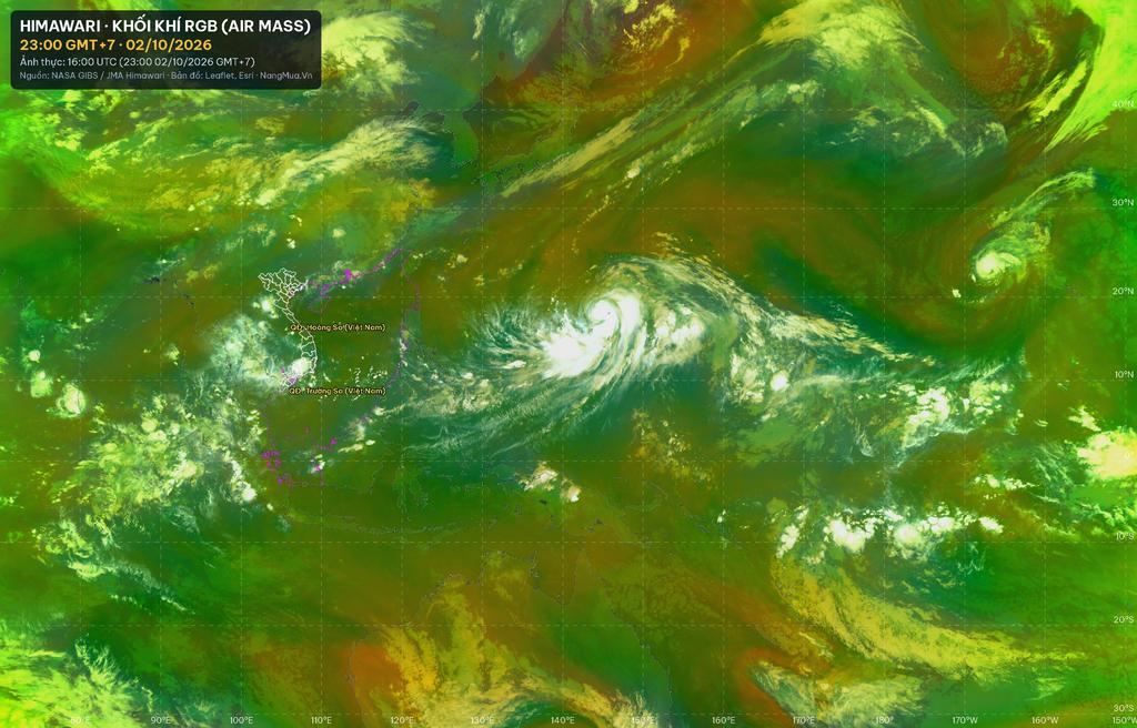 Ảnh Himawari khối khí RGB lúc 23:00 · 02/10/2026