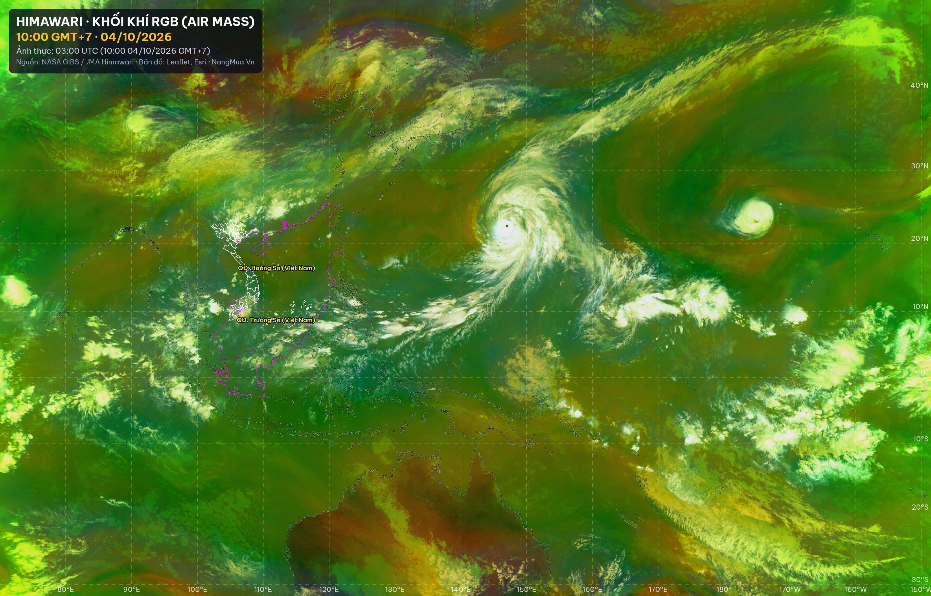 Ảnh Himawari khối khí RGB lúc 10:00 · 04/10/2026
