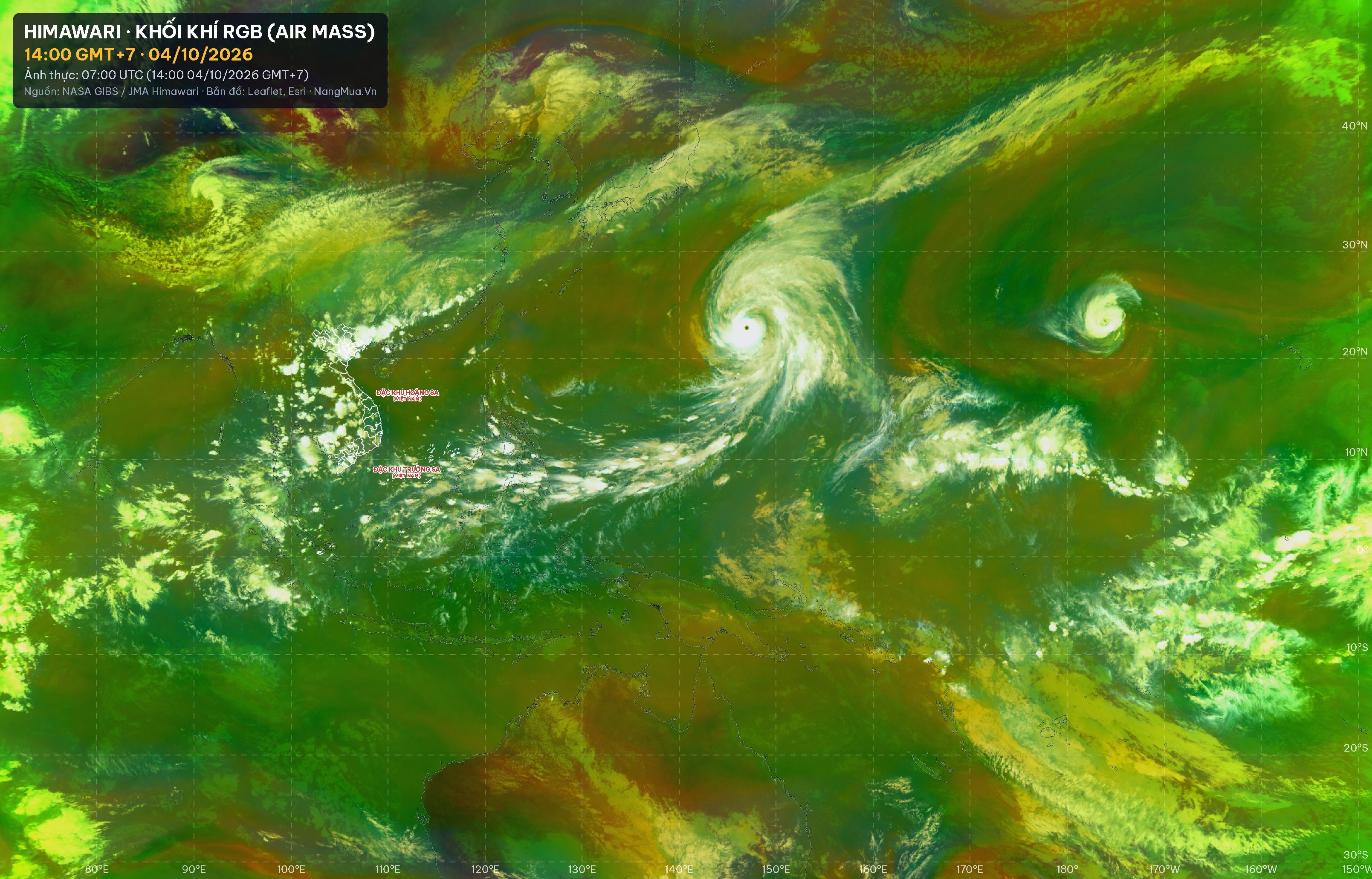 Ảnh Himawari khối khí RGB lúc 14:00 · 04/10/2026