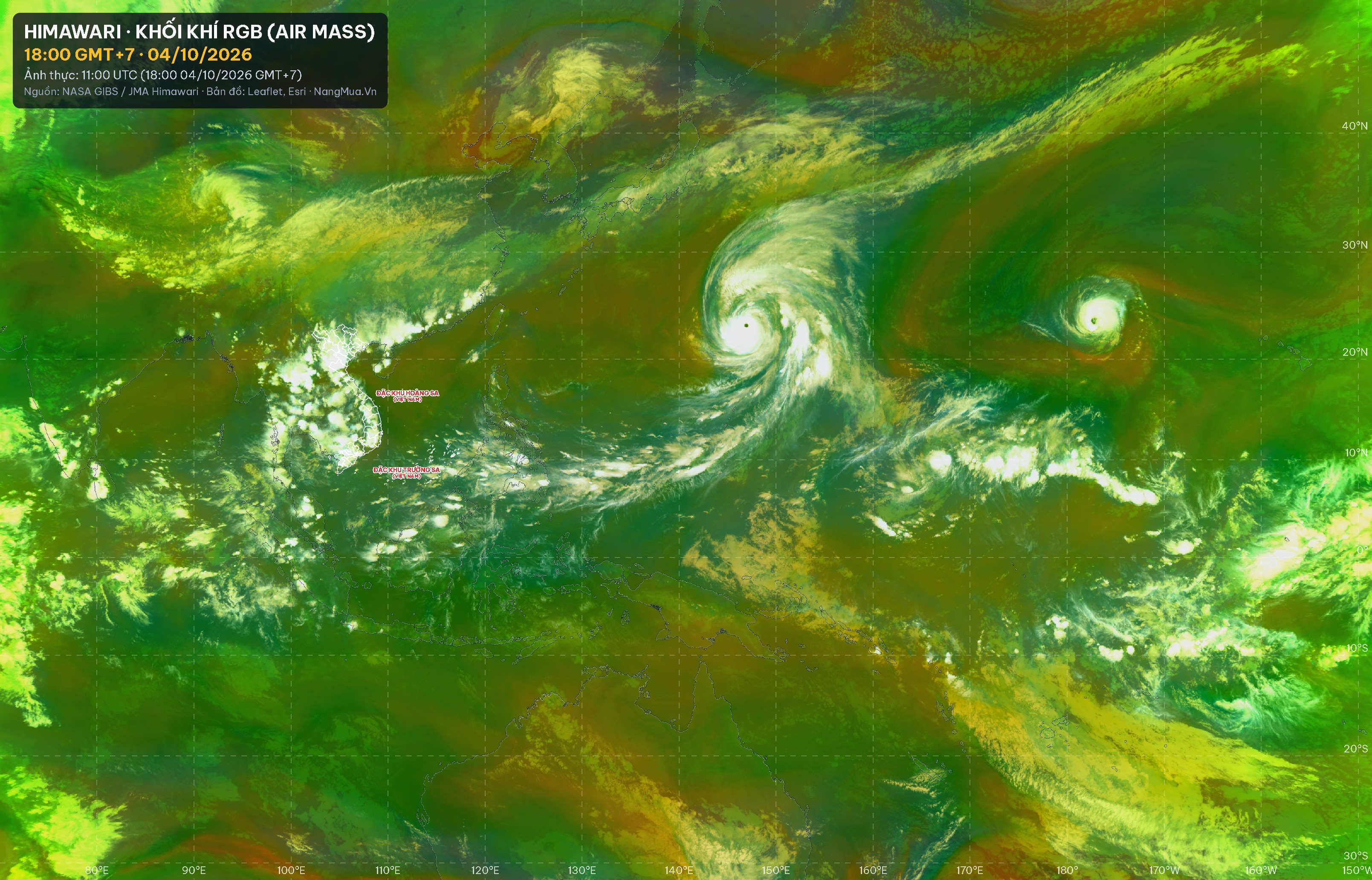 Ảnh Himawari khối khí RGB lúc 18:00 · 04/10/2026