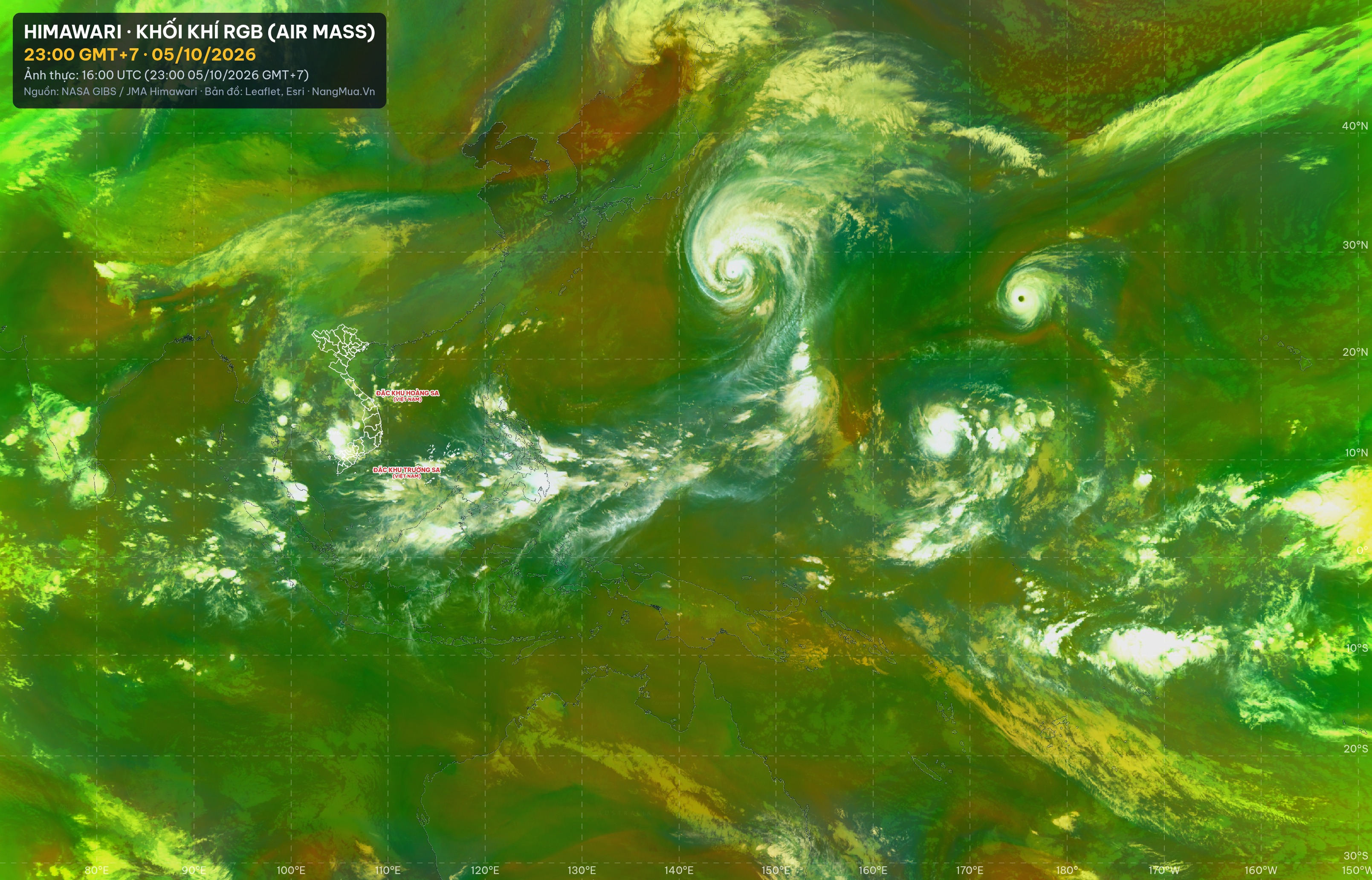 Ảnh Himawari khối khí RGB lúc 23:00 · 05/10/2026
