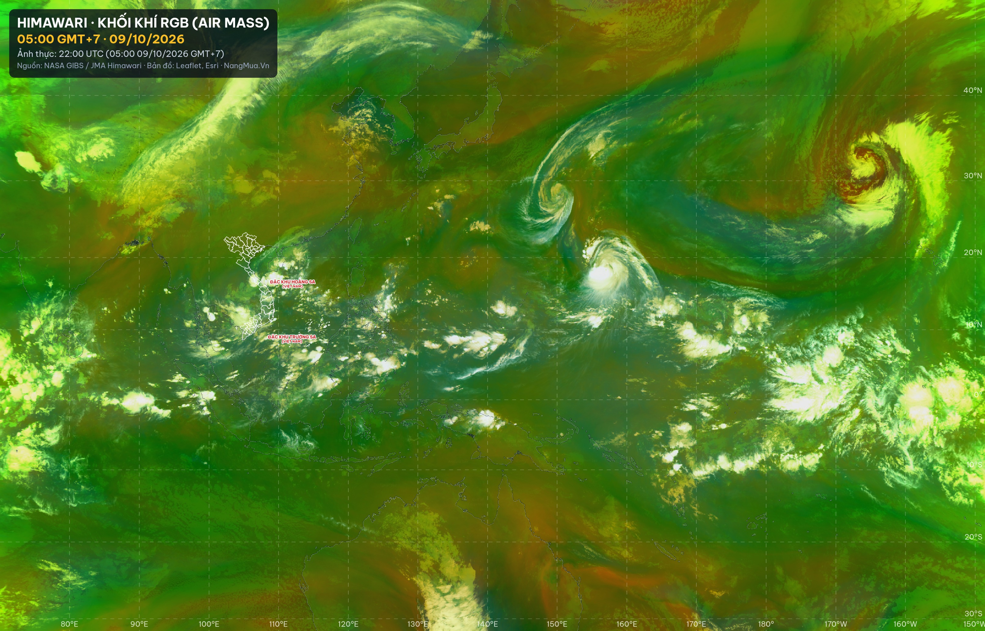 Ảnh Himawari khối khí RGB lúc 05:00 · 09/10/2026