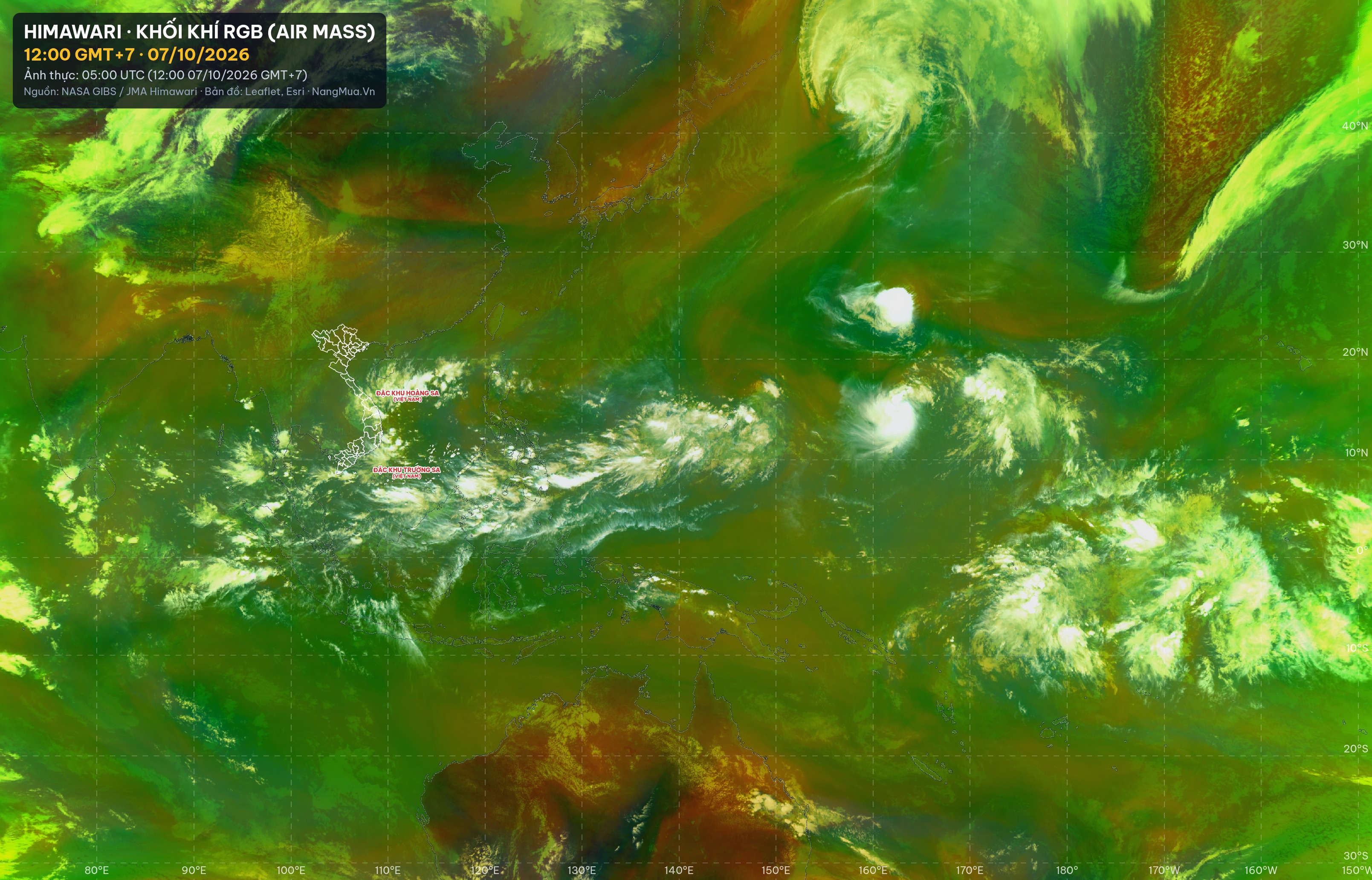Ảnh Himawari khối khí RGB lúc 12:00 · 07/10/2026