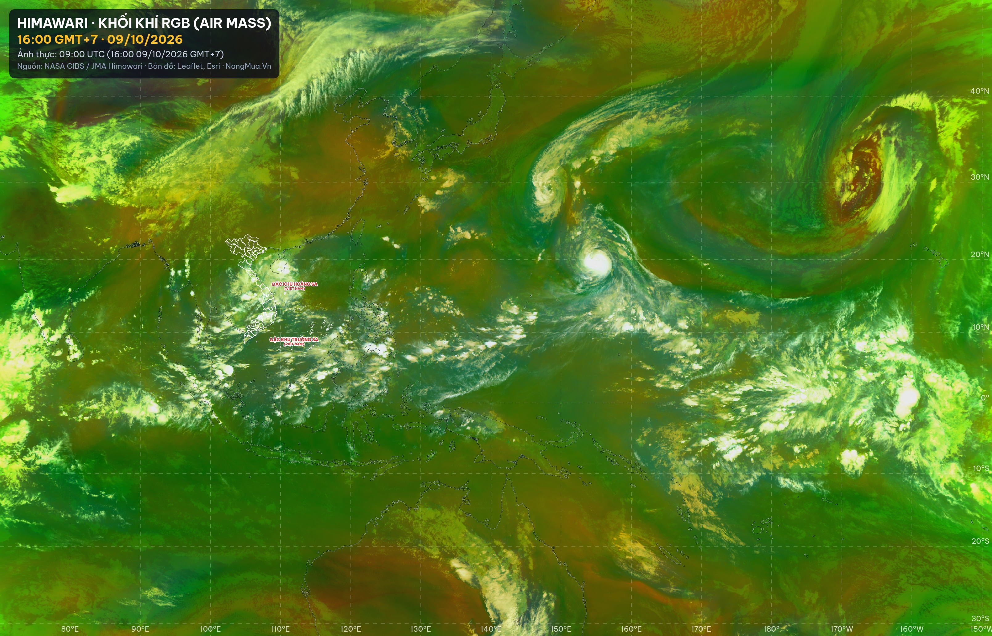 Ảnh Himawari khối khí RGB lúc 16:00 · 09/10/2026