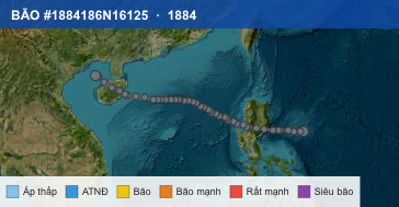 Quỹ đạo di chuyển của BÃO #1884186N16125 (1884)