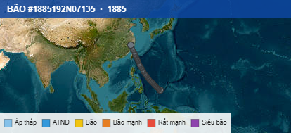 Quỹ đạo di chuyển của BÃO #1885192N07135 (1885)