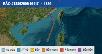 Quỹ đạo di chuyển của BÃO #1886259N16117 (1886)