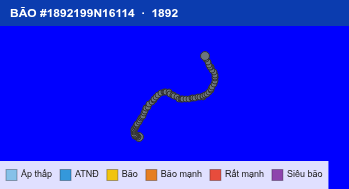 Quỹ đạo di chuyển của BÃO #1892199N16114 (1892)