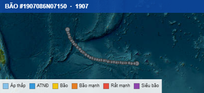 Quỹ đạo di chuyển của BÃO #1907086N07150 (1907)