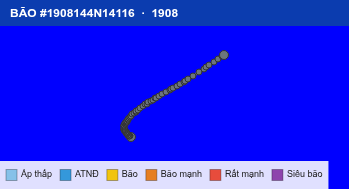 Quỹ đạo di chuyển của BÃO #1908144N14116 (1908)