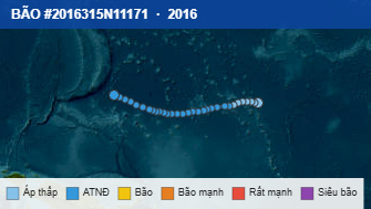 Quỹ đạo di chuyển của BÃO #2016315N11171 (2016)